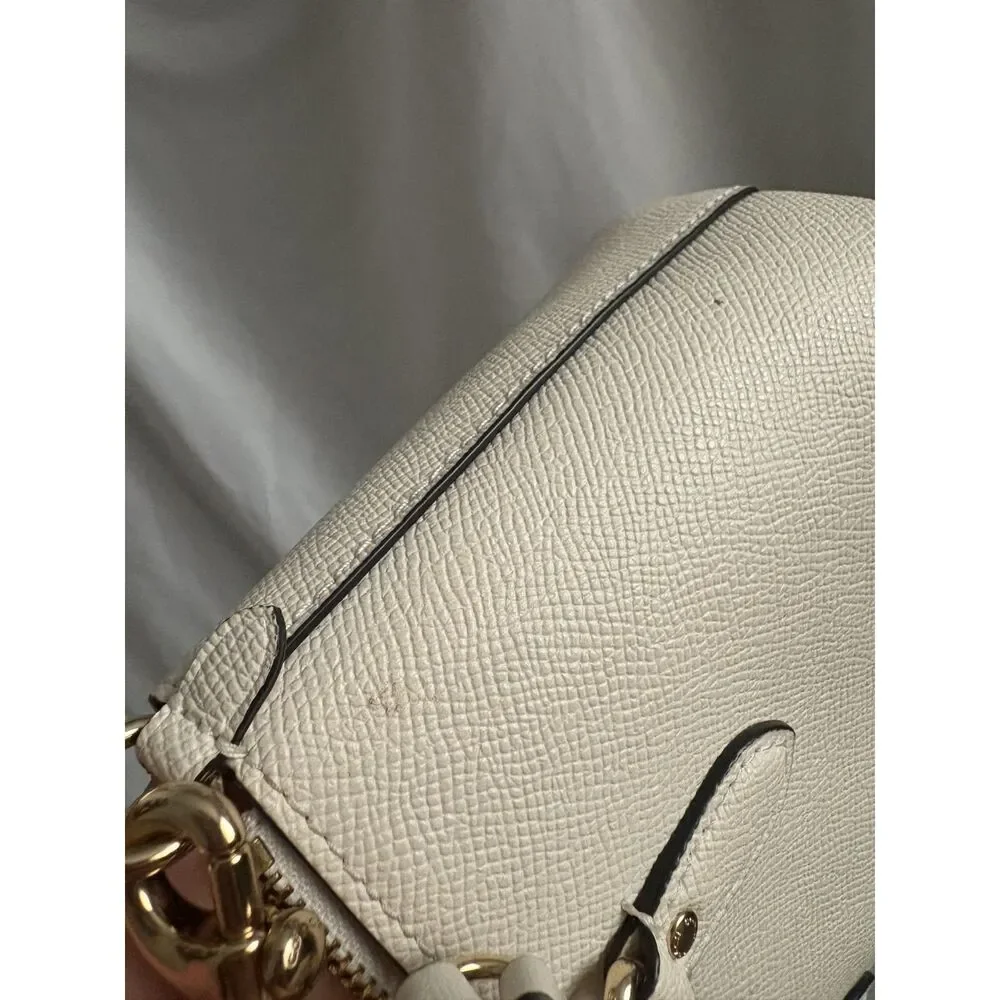 Coach Mini Gallery Bag Crossgrain Leather Chalk White with Pouch Charm and Strap